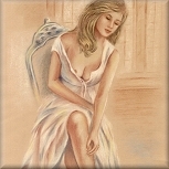 Pastel Painting Erotic Hand Painted Woman in a white dress, pastel painting