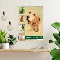 Handgemalte Tierportraits Hunde und Katzen Kalender 2024