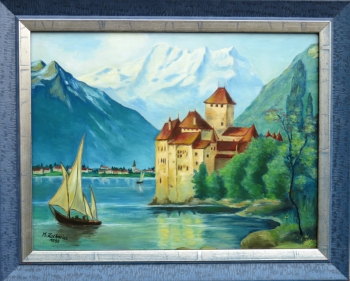 Schloss Chillon am Genfer See, Ölgemälde